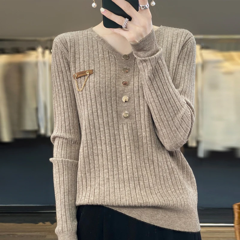 New Fashion Spring Autumn Women Wool Blend Sweater V-Neck Solid Color Pullover Vertical Stripe Long Sleeve Casual Knitt Sweater
New Fashion Spring Autumn Women Wool Blend Sweater V-Neck Solid Color Pullover Vertical Stripe Long Sleeve Casual Knitt Sweater