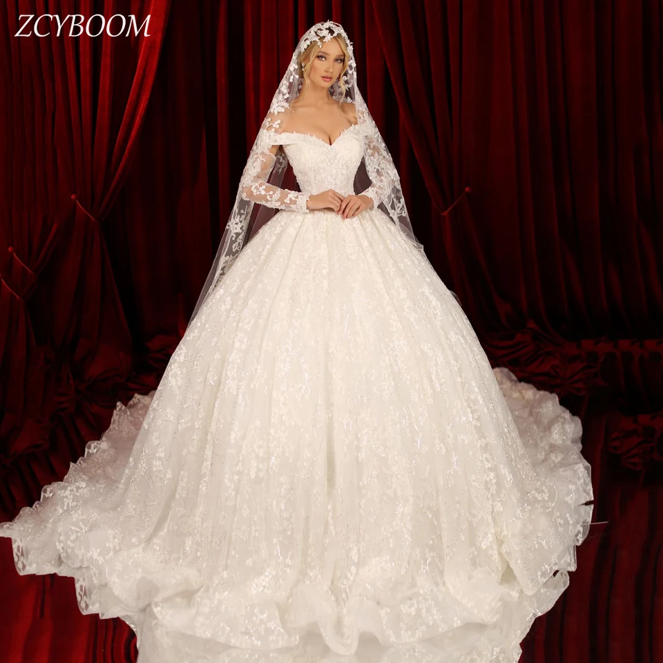 Luxury V-Neck Sequin Appliques Off The Shoulder Long Sleeves Wedding Dress 2024 Ball Gown Floor Length Sweep Train Bridal Gown
Luxury V-Neck Sequin Appliques Off The Shoulder Long Sleeves Wedding Dress 2024 Ball Gown Floor Length Sweep Train Bridal Gown