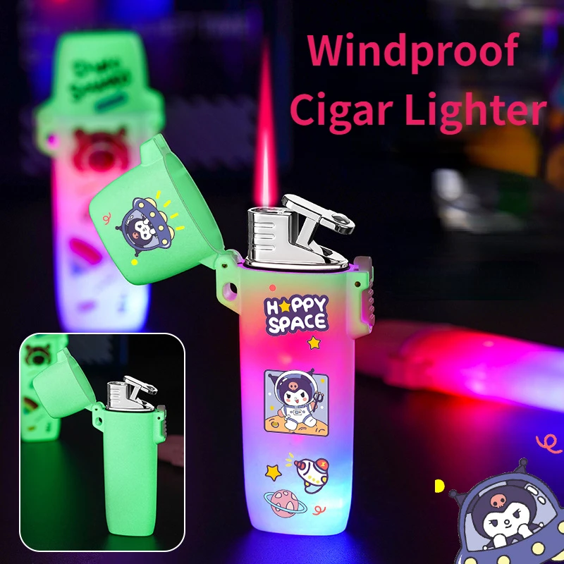 

Personality Refillable Butane Gas Lighter Long Stripe Jet Windproof Cigarettes Pocket Lighters Stylish Cartoon Cute Fuel lighter