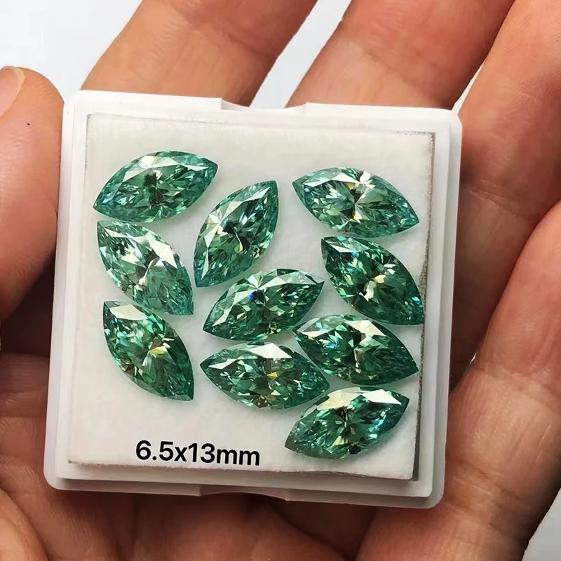 

Marquise Cut Moissanite Stone 13x6.5mm Real Loose Moissanita Green Color VVS1 Pass Diamond Tester Brilliant Gem Luxury Material