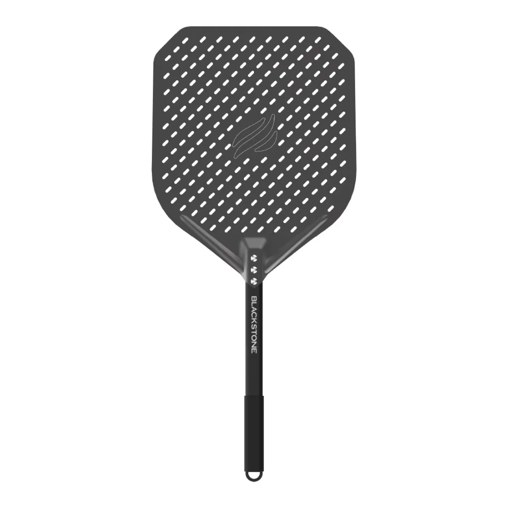 

Blackstone 18" L x 14" W x 1" H Perforated Aluminum Pizza Pan Peel with Heat-Resistant Handle in Black