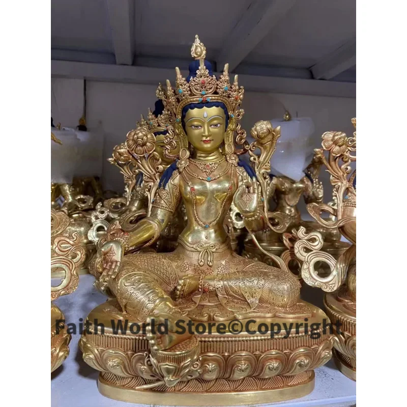 

30cm lage Nepal Tibet TOP High grade copper Green Tara Guanyin Buddha statue Worship Buddha home Family protection Health safety