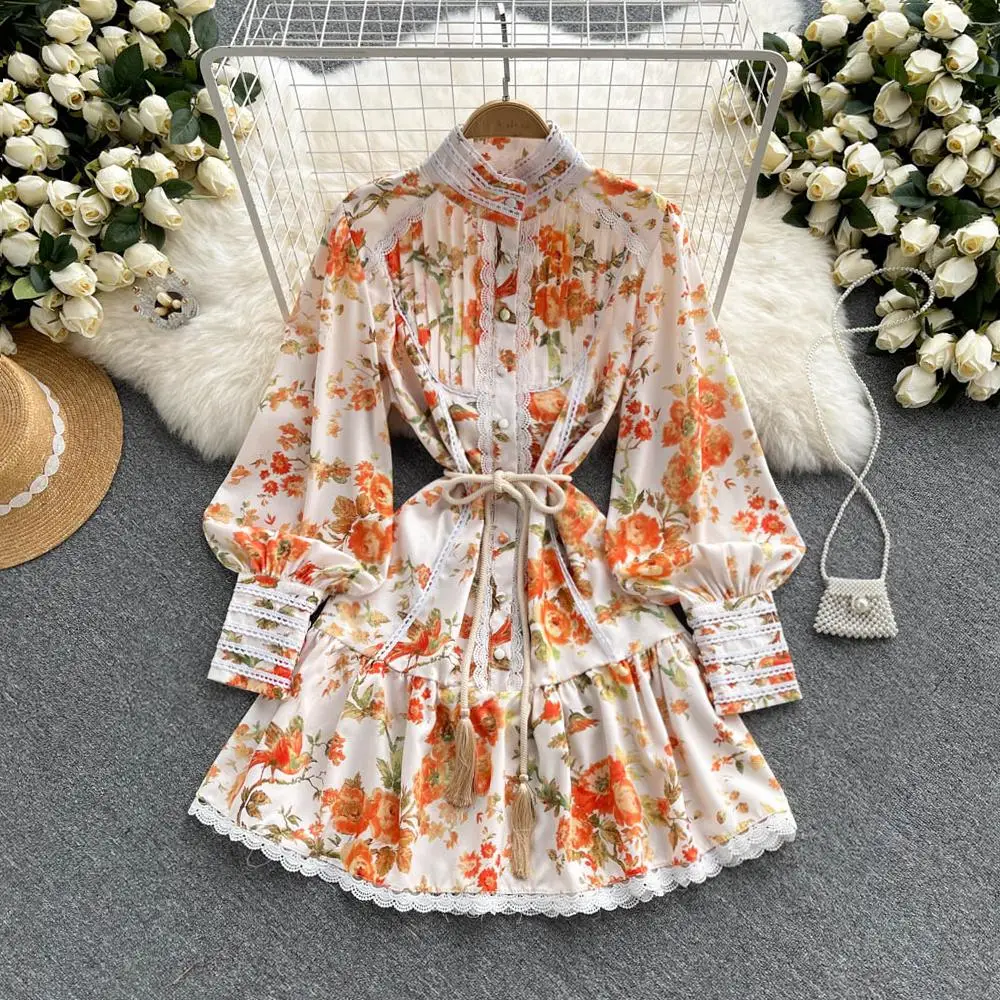Truerolory Casual Print Patchwork Dress For Women Stand Collar Lantern Long Sleeve Lace Up Slim High Waist Mini Dress Female
Truerolory Casual Print Patchwork Dress For Women Stand Collar Lantern Long Sleeve Lace Up Slim High Waist Mini Dress Female