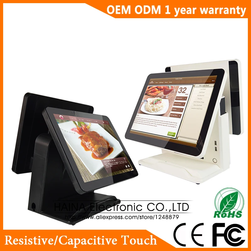 

Haina Touch Hot Selling 15'' +15 inch Capacitive Touch Screen Cash Register Double Monitor PC POS System Point of Sales