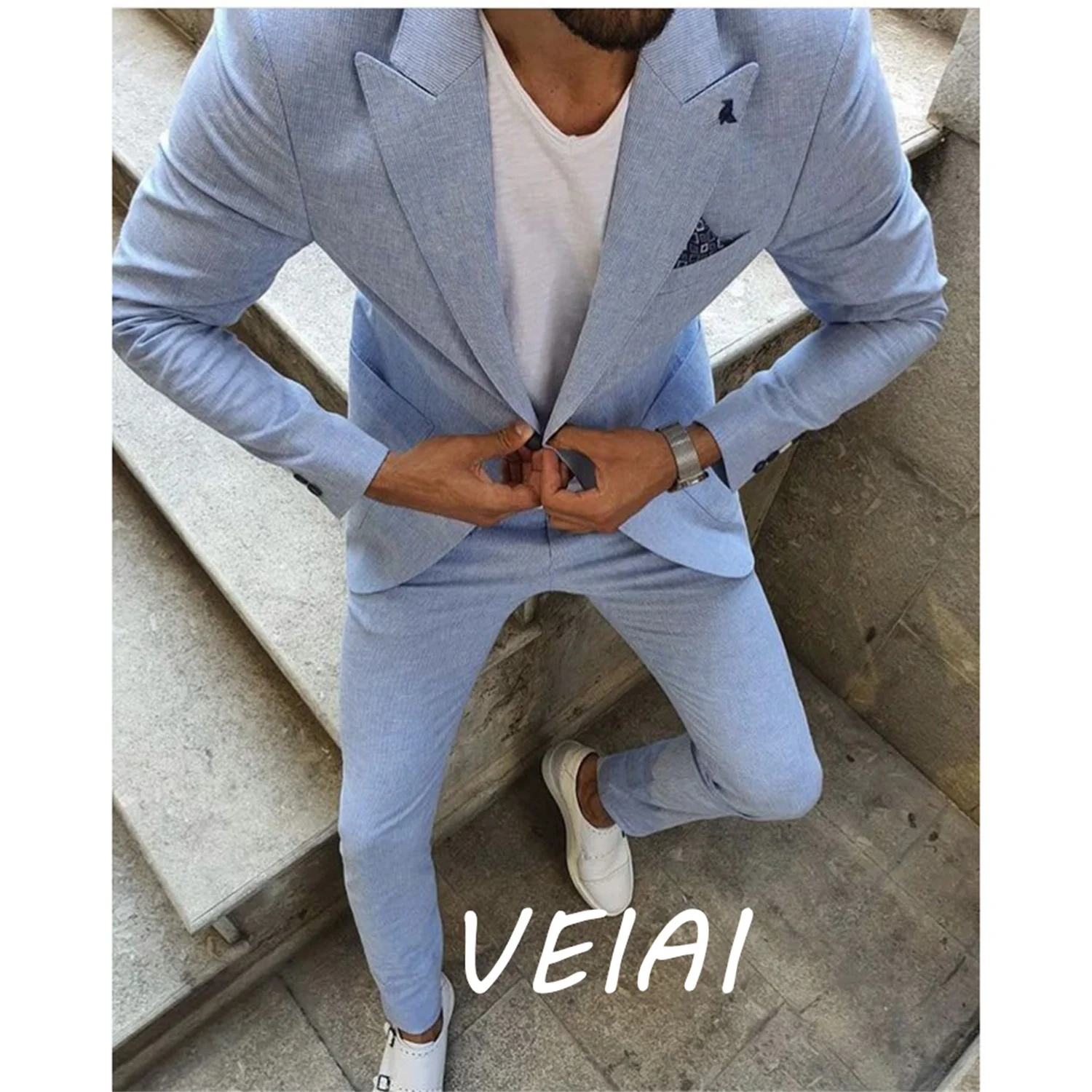 Suits For Men Fashion Light Blue Slim Fit 2 Piece Jacket Pants Set Groom Wedding Peaked Lapel Tuxedo Male Formal Business Blazer
Suits For Men Fashion Light Blue Slim Fit 2 Piece Jacket Pants Set Groom Wedding Peaked Lapel Tuxedo Male Formal Business Blazer
