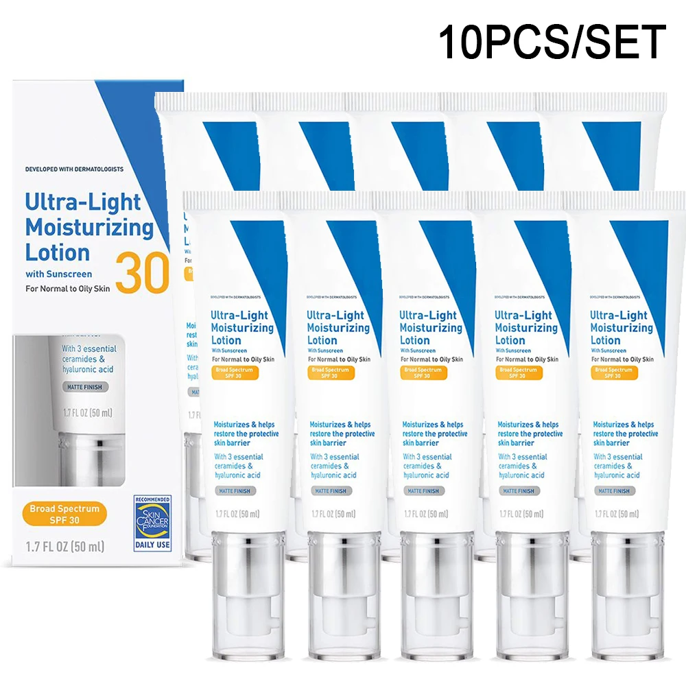 

10PCS Brand Ultra Light Moisturizing Lotion SPF 30 Daily Face Sunscreen Moisturizer Oil Free For All Skin Types Face Cream 50ml