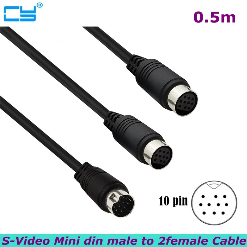 

S-Video Mini DIN 10-контактный Y-образный переходник с двумя гнездами, аудиовход для ТВ, монитора, проектора, аудио и видео приемника и т. д.