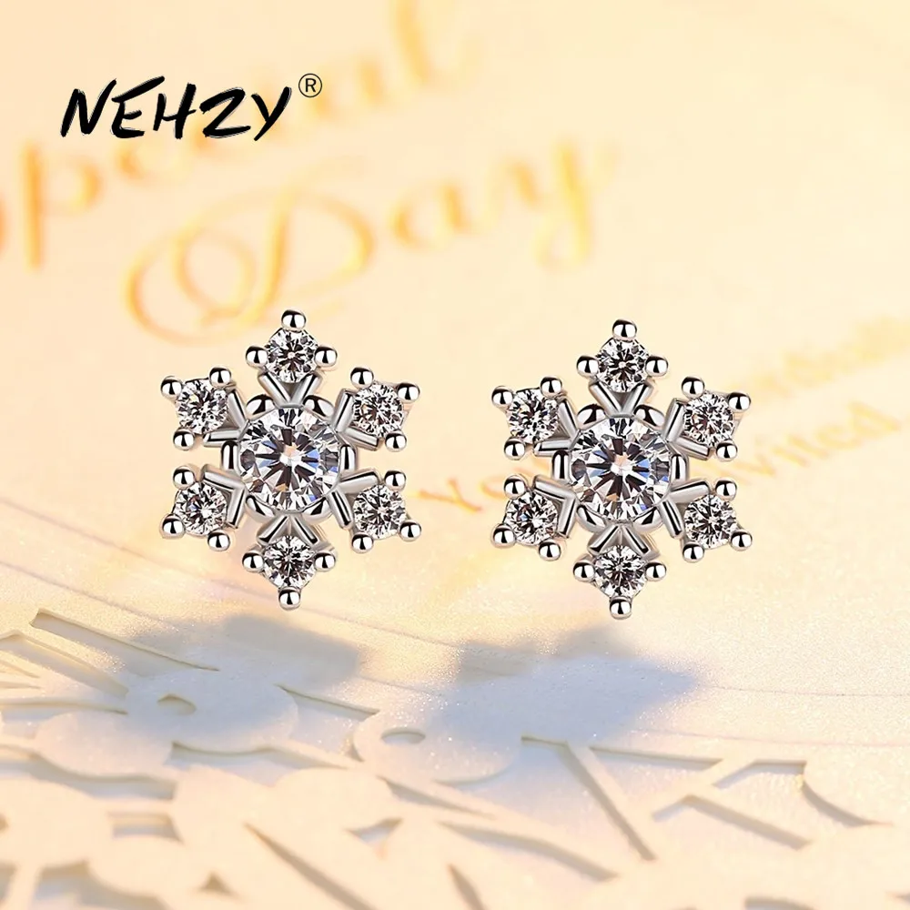 

NEHZY Silver plating Stud Earrings High Quality Woman Fashion Jewelry Retro Simple Snowflake Cubic Zirconia Earrings