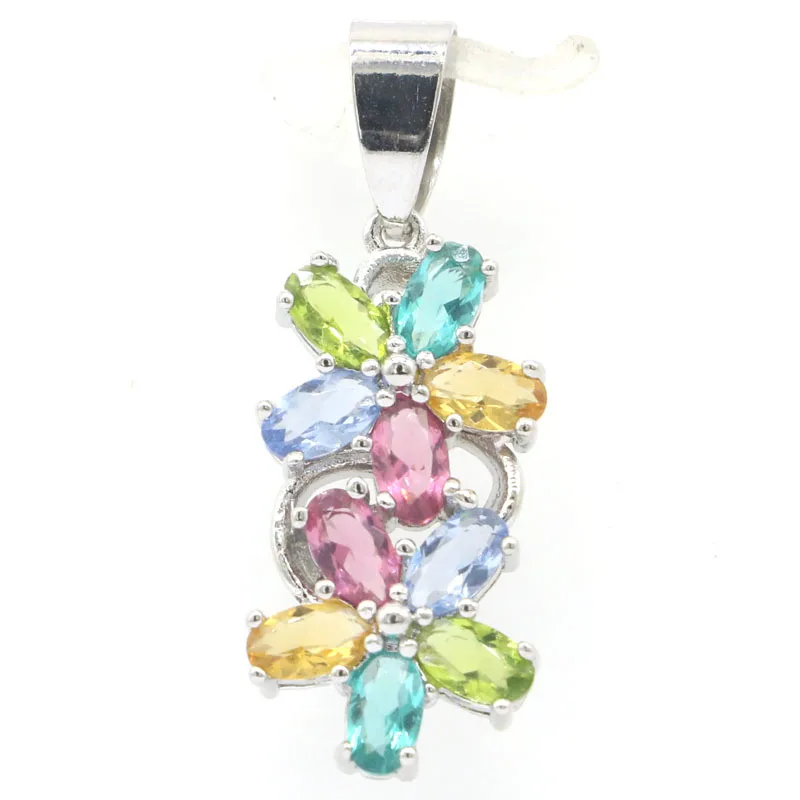 

31x12mm Multi Color Pink Tourmaline Violet Tanzanite Golden Citrine Green Peridot Aquamarine Emerald Silver Pendant