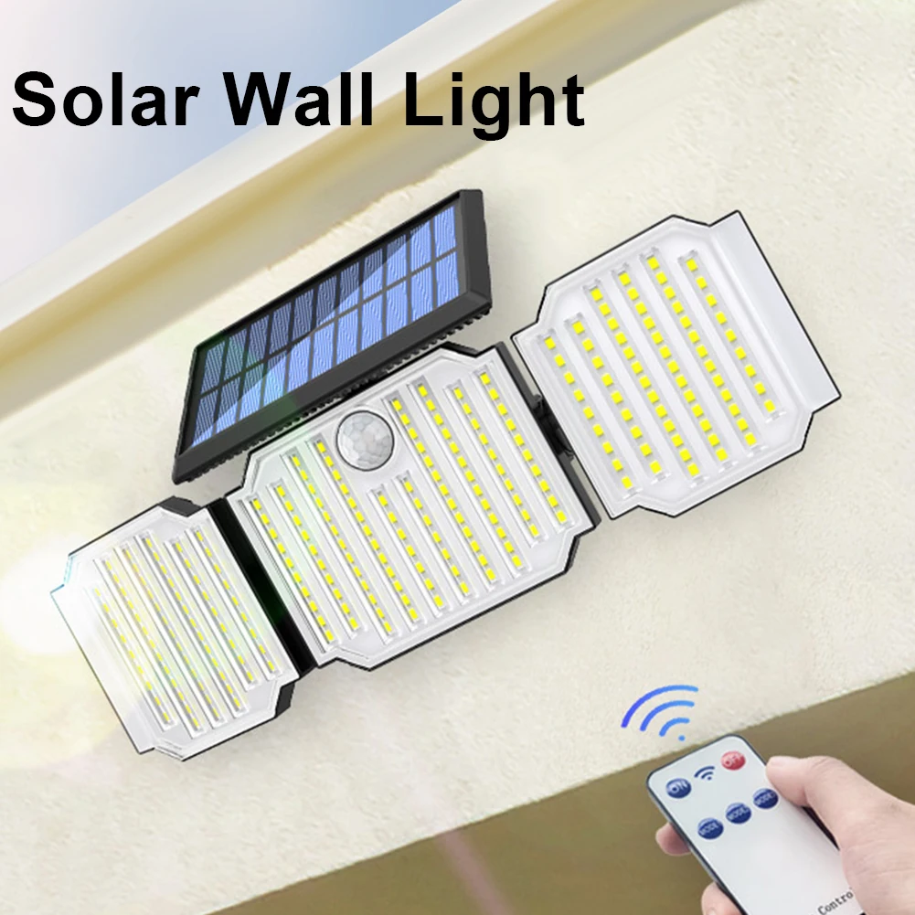 

238LED Solar Lights Outdoor Motion Sensor 3 Heads Security LED Flood Lights With Remote Control Waterproof Wall Lights For Home