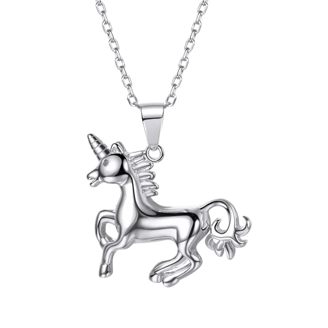 

ChainsPro 925 Sterling Silver Unicorn Pendant Valentine's Gift Girl's Dainty Jewelry Cute Running Animal Necklace Women P619
