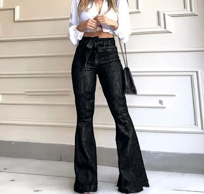 

High Waist Pants Women Clothing New Summer Autumn Styles 2023 Fashion Versatile Casual Lace Up Bell-bottoms Wide Leg Jeans Y2k