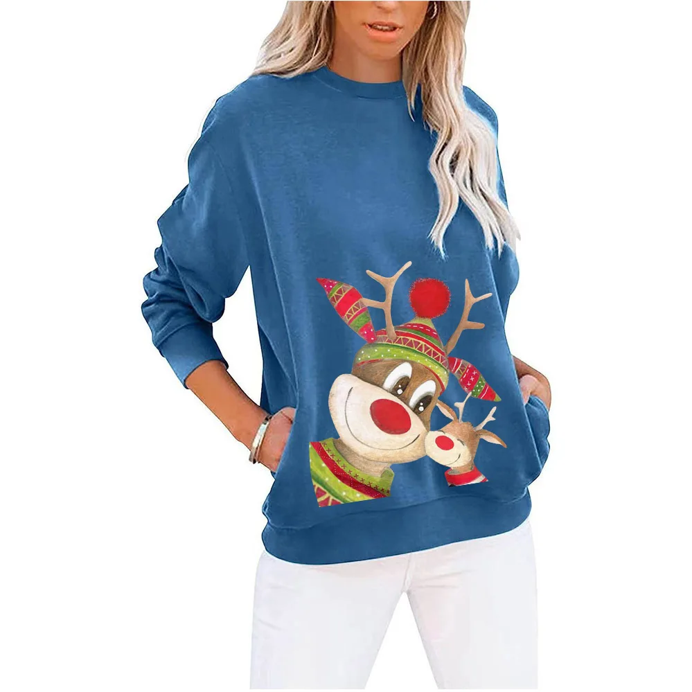 

Autumn Winter Fashion Temperament New Women's Printed Elk Christmas Holiday Comfortable And Elegant Casual Round Neck Sweater