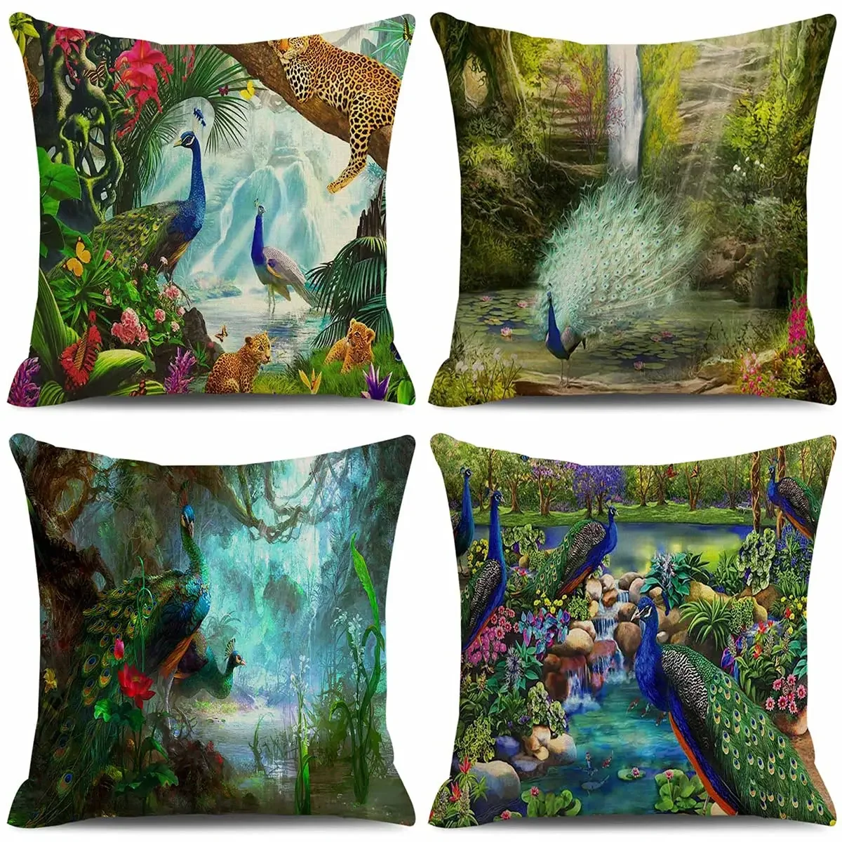 

Forest Peacock Print Linen Pillowcase 40*40 Living Room Sofa Decoration Cushion Cover 60*60 Home Decoration 50*50 Customizable