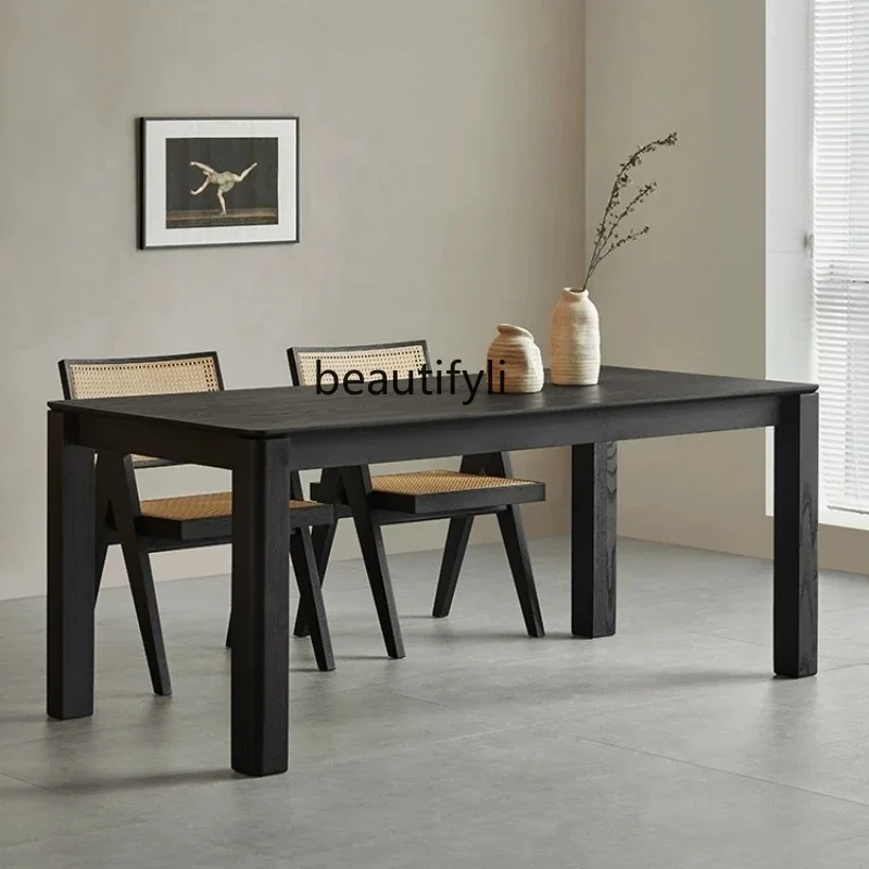 

Обеденный стол из массива дерева, современный простой и строгий роскошный черный стол из карбонизированного дерева, Прямоугольный Обеденный стол из бревен