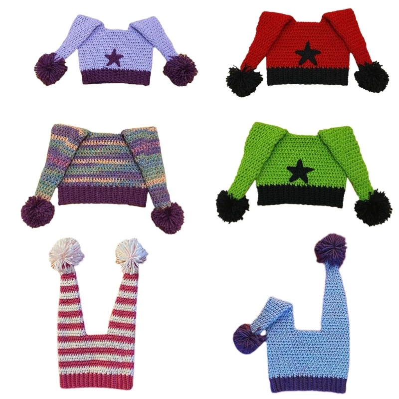 

Popular Female Hat Knitting Beanie Hat Novelty Clown Hat Y2K Women Winter Hat Girls Hat Woolen Yarn Strip Drop Shipping