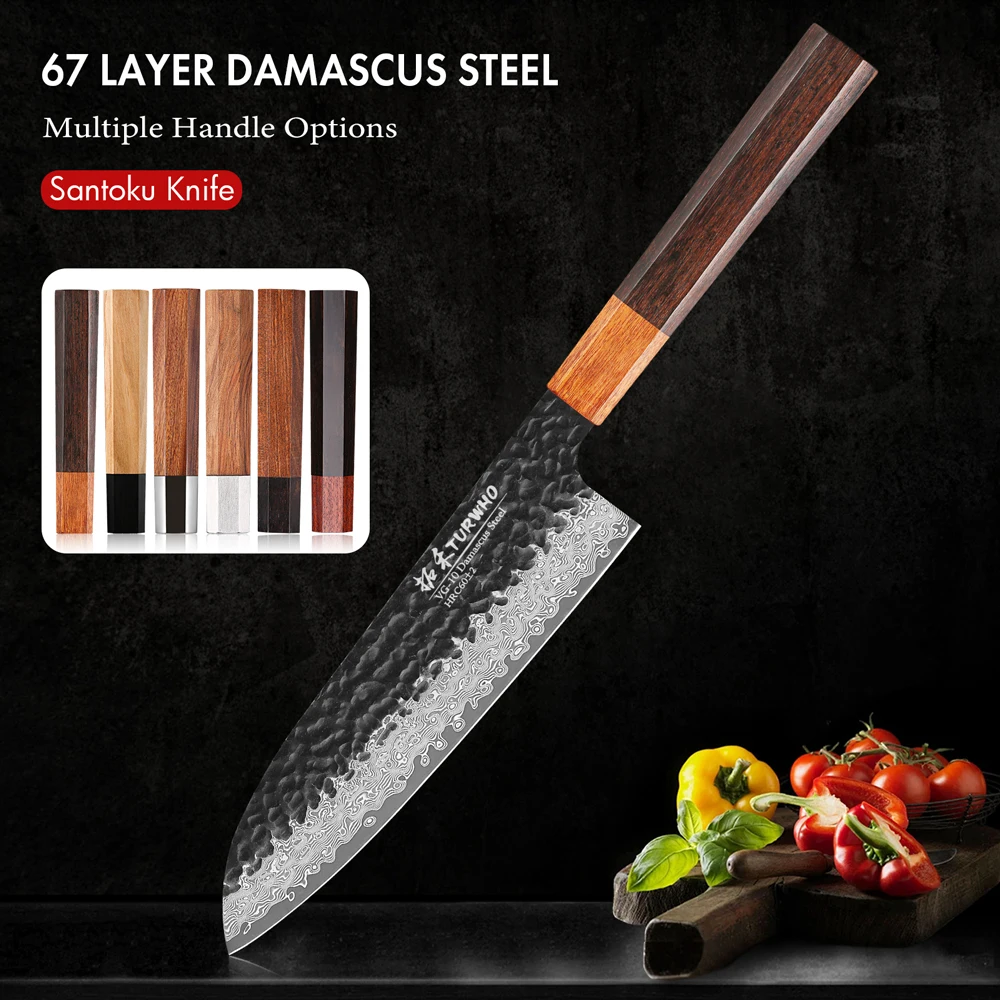 

Японский ручной Кованый нож Santoku, кухонные ножи из дамасской стали, 7 дюймов