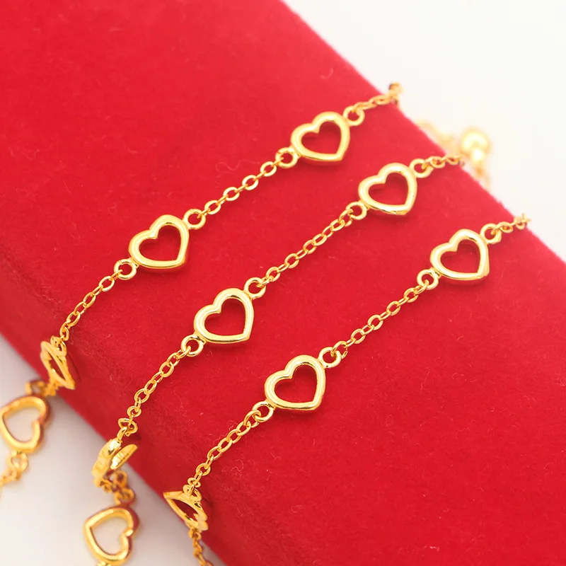 

14K Gold Heart Shape Bracelet for Women Wedding Engagement Luxury Watch 16cm Chain Bracelet Not Fade Fine Jewelry Gifts