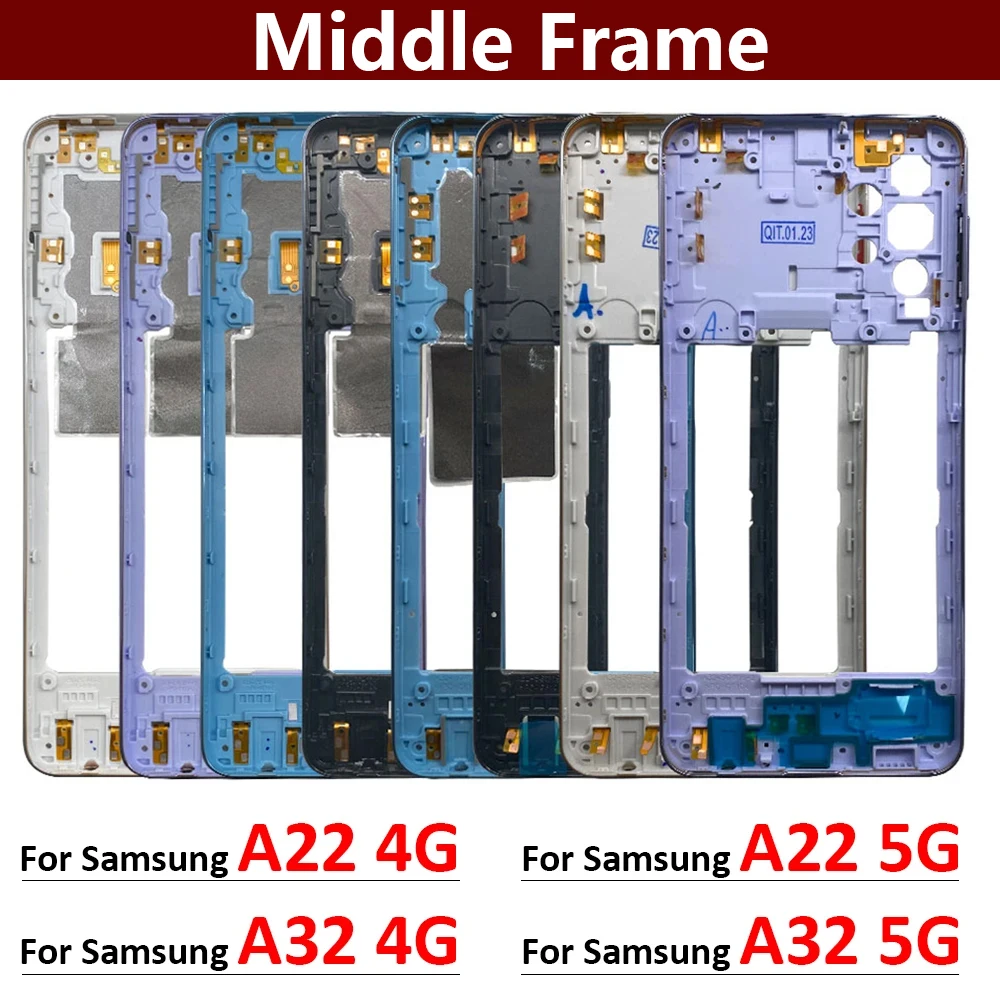 

For Samsung A22 A32 4G 5G A225F A226B A325F A326B Housing Middle Frame Case Bezel Plate With Side Key