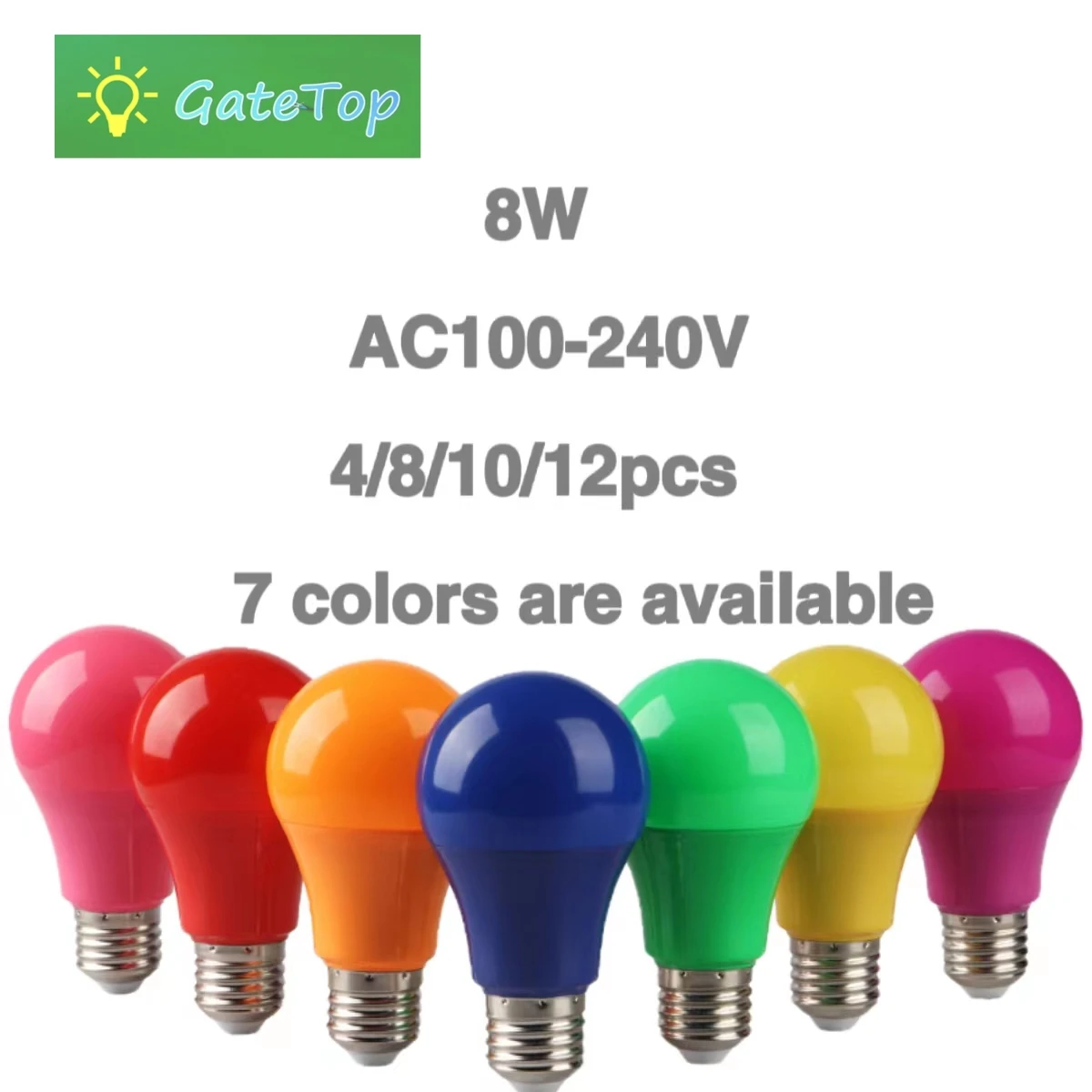 

5-20PCS Led Colorful Lamp AC100-240V Voltage E27 B22 Base Power 8W Seven colors are available for festival celebration, KTV bar