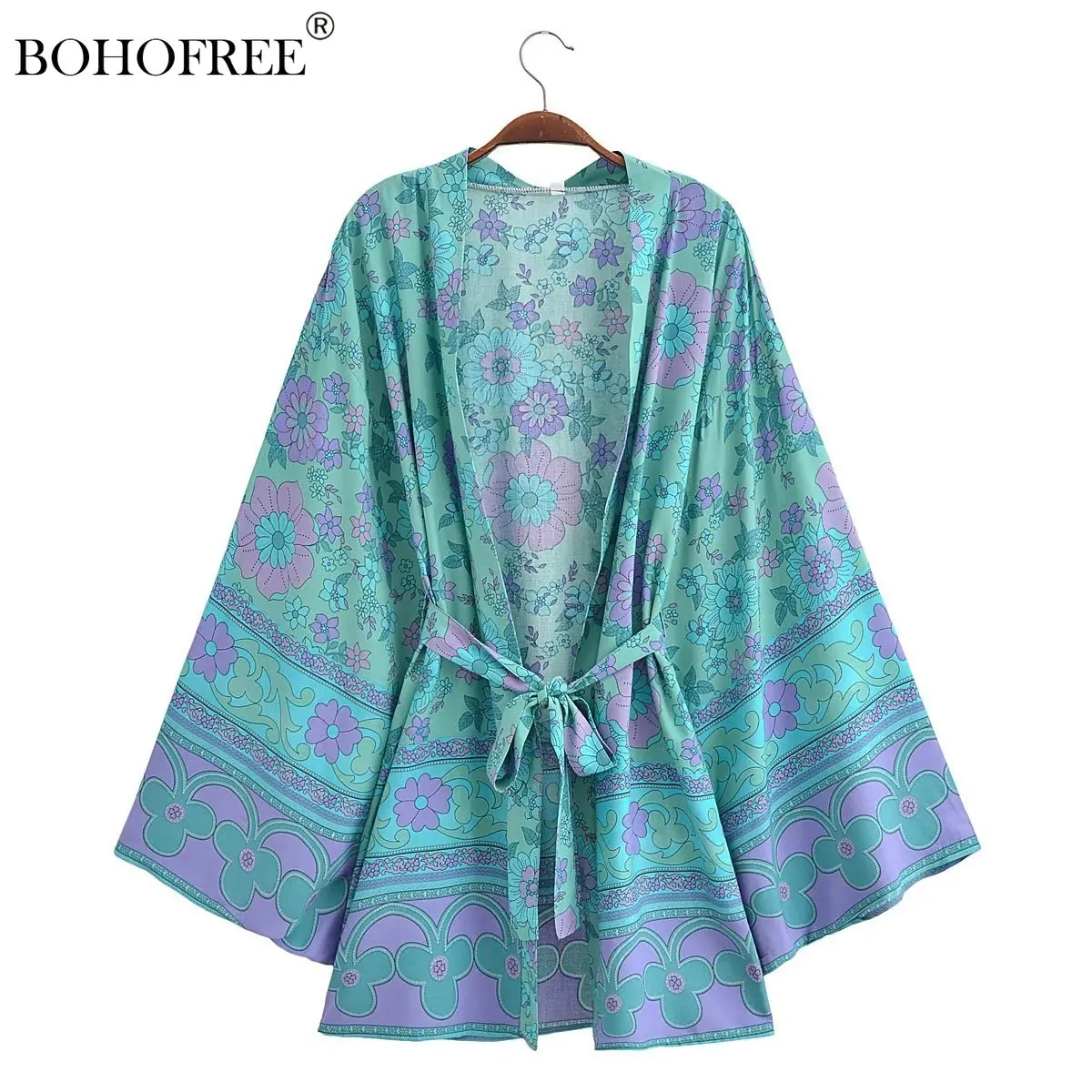 

Vintage Chic Boho Robes Autumn Kimono Cover Ups Casual Women Belt Bohemian Kimonos Jupe