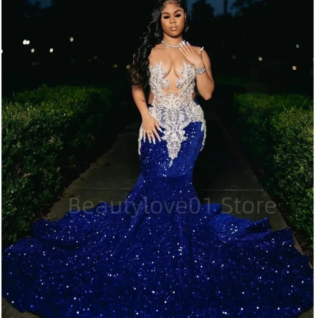 2024 Royal Blue Prom Dresses Jewel Neck Sequined Sequins Sparkly Mermaid Lace Appliques Crystal Beads Evening Dress فساتين سهرة
2024 Royal Blue Prom Dresses Jewel Neck Sequined Sequins Sparkly Mermaid Lace Appliques Crystal Beads Evening Dress فساتين سهرة