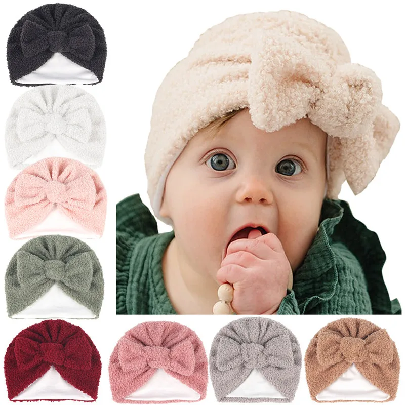 

Cute Bow Velvet Baby Hat Toddler Turban Infant Head Wraps Kids Bonnet Newborn Toddler Beanie Cap for 0-18 Months Baby Headband