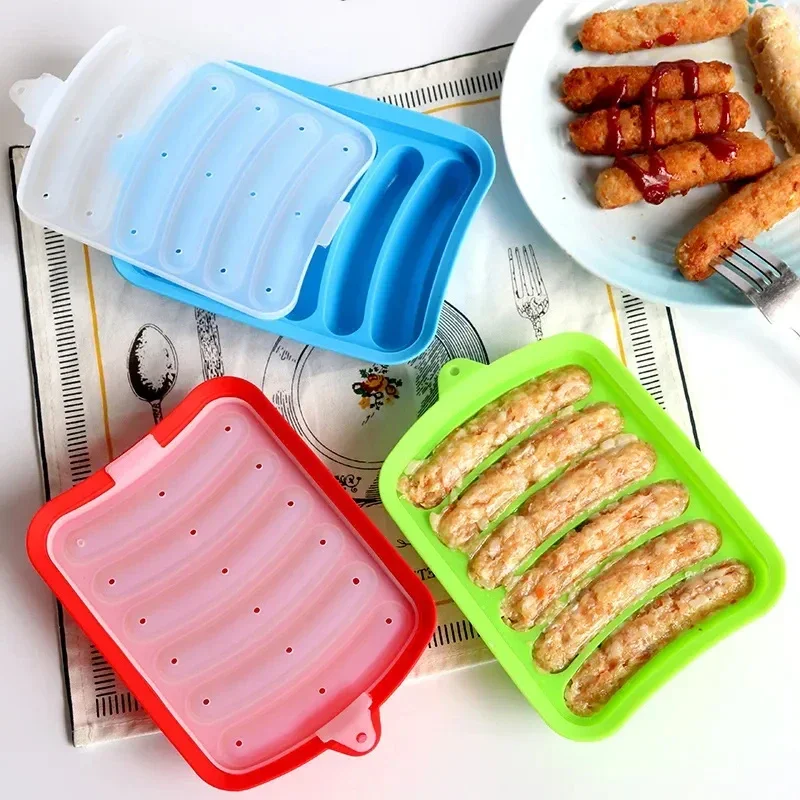 Hamburger Hot Dog Making Tray with Lid Food Grade Silicone Sausage Mold Handmade Children Food Machine Kitchen Cooking Gadgets 
Hamburger Hot Dog Making Tray with Lid Food Grade Silicone Sausage Mold Handmade Children Food Machine Kitchen Cooking Gadgets