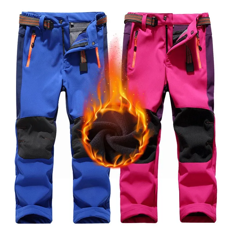 

Походные штаны для мальчиков и девочек с поясом водонепроницаемые ветрозащитные детские спортивные теплые брюки для альпинизма для осени и зимы