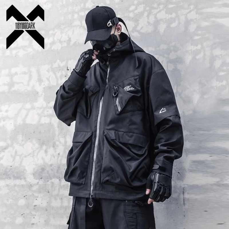

2023 Autumn Tactical Hood Jackets Men Functional Multi Pockets Jacket Windbreaker Hip Hop Streetwear Coat Male Clothing Techwear