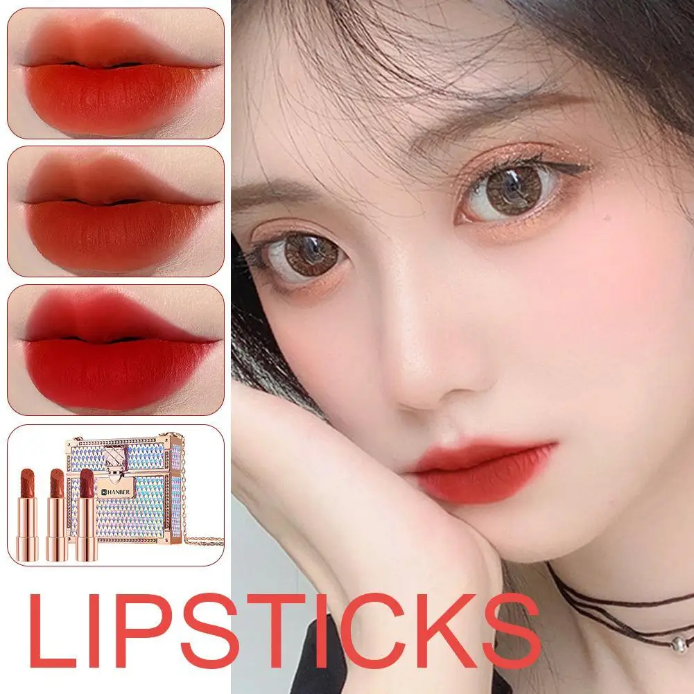 

3Pcs/Set Lipsticks For Leather Bags Lipstick Chain Leather Bag Gift Box Lipstick Moisturizing Lip Balm Lipstick Cosmetics