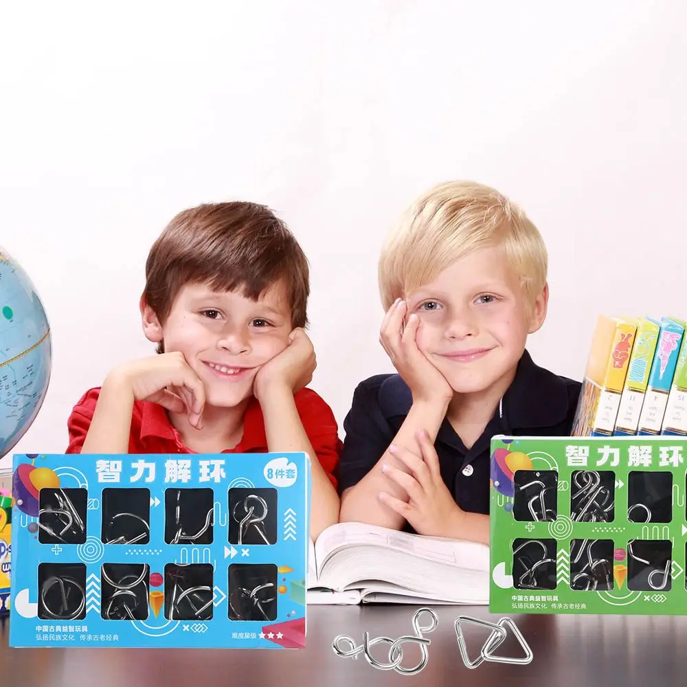 

Brain Teaser Metal IQ Puzzle Set Cast Metal Classic Puzzle Intelligence Buckle Sets Montessori 3D Unlock Logic Game