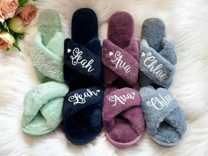 Custom Fluffy Slippers Set for Bridal Party | Personalized Soft Bridesmaid Slippers | Bachelorette Party Gifts | Fluffy Slippers 3 Se97a4fc915a244399963845f6d54bfed5