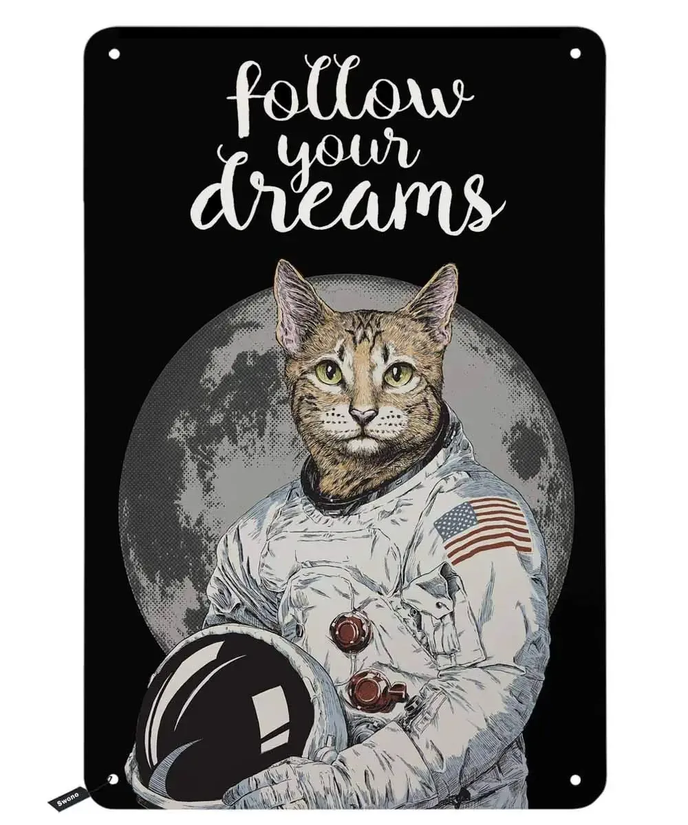 Follow Your Dream Tin Signs,Funny Hipster Cat Astronaut Vintage Metal Tin Sign for Men Women,Wall Decor for Bars Home Decor
Follow Your Dream Tin Signs,Funny Hipster Cat Astronaut Vintage Metal Tin Sign for Men Women,Wall Decor for Bars Home Decor