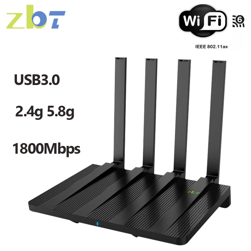 

ZBT WIFI6 Mesh WIFI Router 1800Mbps Dual Band Openwrt 256MB RAM Gigabit LAN USB3.0 Wifi 6 Hotspot 2.4ghz 5.8ghz MU-MIMO Antennas