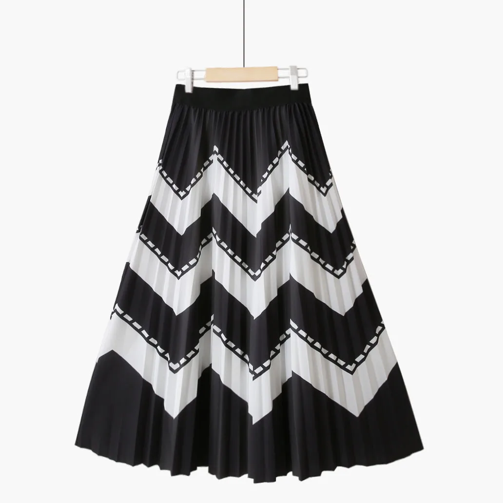 

Nighpha Ripple Print Elastic High Waist Pleated Skirt Large Hem Slim Midi Long Skirt Spring Fashion Simple and Elegant
