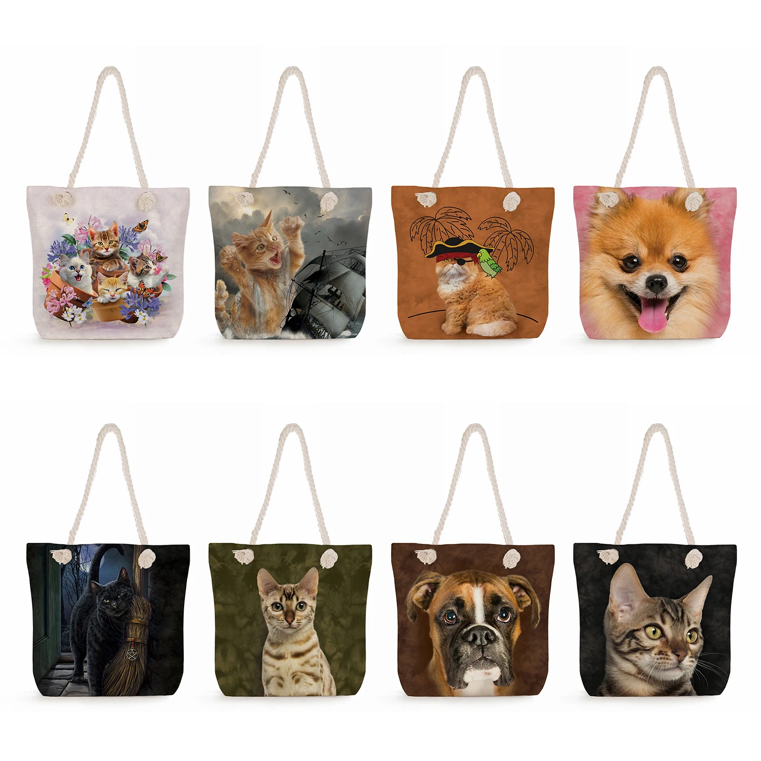 High Capacity Thick Rope Tote Bags Practical Cartoon Cat Dog Handbag Eco Reusable Ink Painting Animal Printed Women Shoulder Bag
High Capacity Thick Rope Tote Bags Practical Cartoon Cat Dog Handbag Eco Reusable Ink Painting Animal Printed Women Shoulder Bag