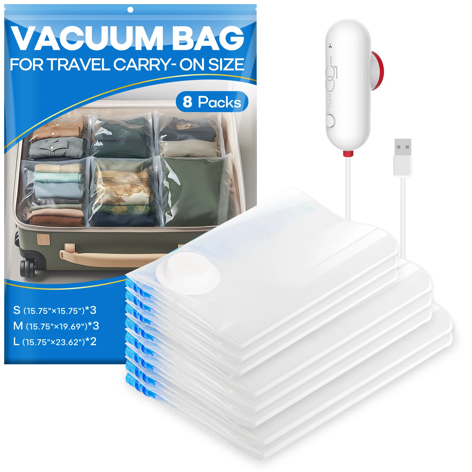 8PCS Vacuum Storage Bags Space Saver Bags for Travel,USB Mini Electric Air Pump Compressed Pouch Travel Set Luggage Compression
8PCS Vacuum Storage Bags Space Saver Bags for Travel,USB Mini Electric Air Pump Compressed Pouch Travel Set Luggage Compression