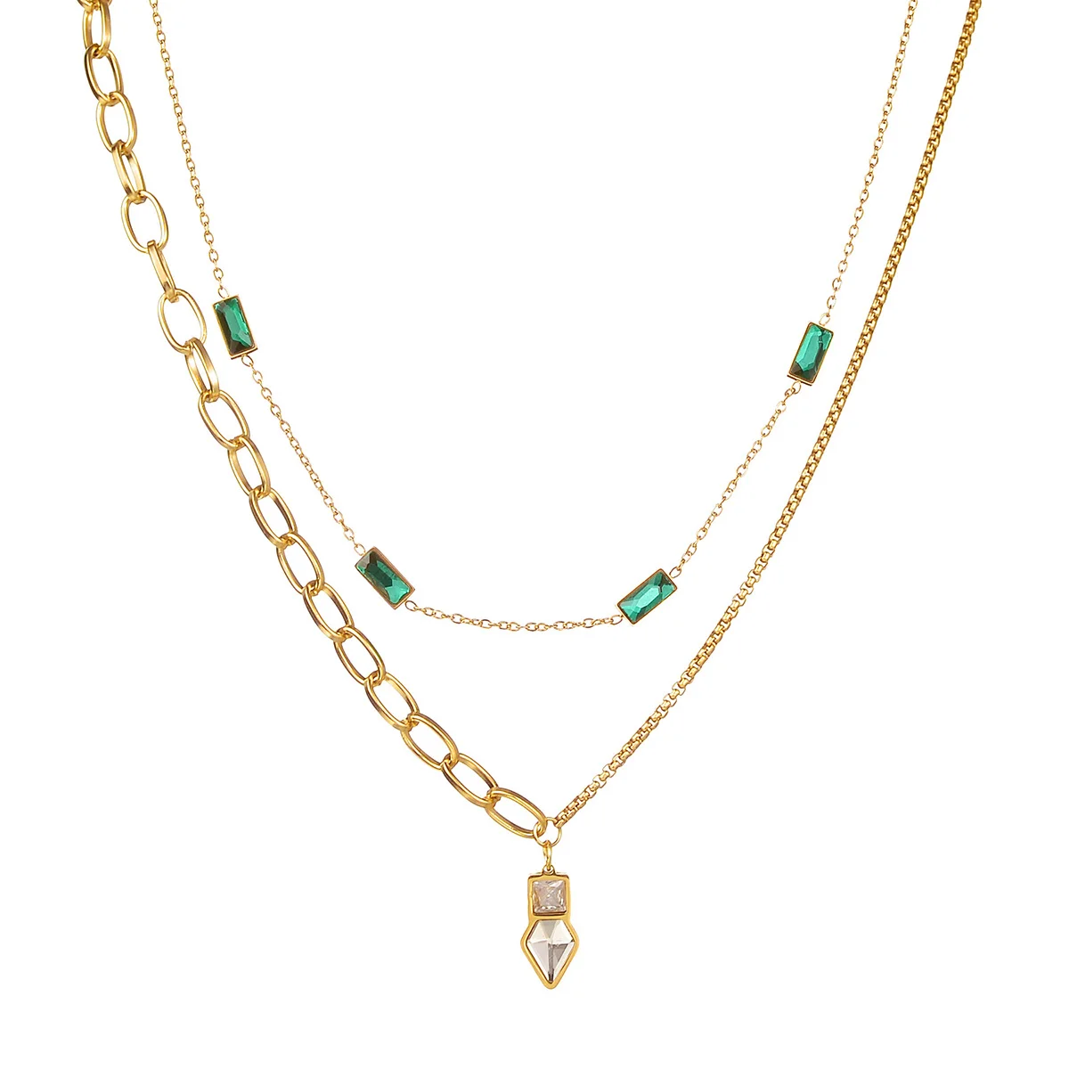 Stainless Steel Necklace for Women Girl 2 Layers Chain Square Green Rhinestone Luxury Fashion Lady Jewelry
Stainless Steel Necklace for Women Girl 2 Layers Chain Square Green Rhinestone Luxury Fashion Lady Jewelry