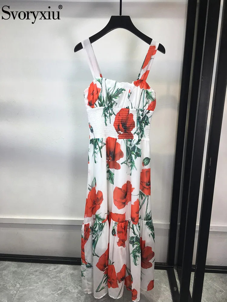 Svoryxiu Summer Fashion Designer Flower Print Vintage Spaghetti Strap Midi Dress Women Square Collar Ruffles Elastic Waist Dress
Svoryxiu Summer Fashion Designer Flower Print Vintage Spaghetti Strap Midi Dress Women Square Collar Ruffles Elastic Waist Dress