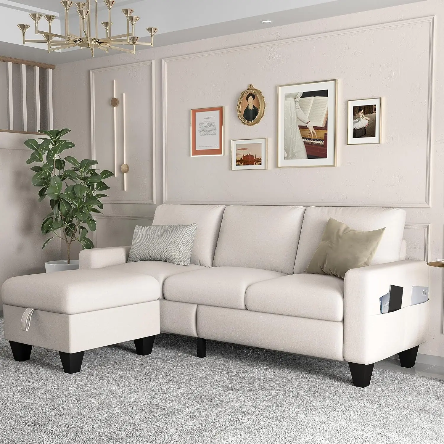 Convertible Sectional Sofa Couch, Linen Fabric/Velvet Modern L-Shaped Upholstered Furniture with Storage Reversible Ottoman
Convertible Sectional Sofa Couch, Linen Fabric/Velvet Modern L-Shaped Upholstered Furniture with Storage Reversible Ottoman