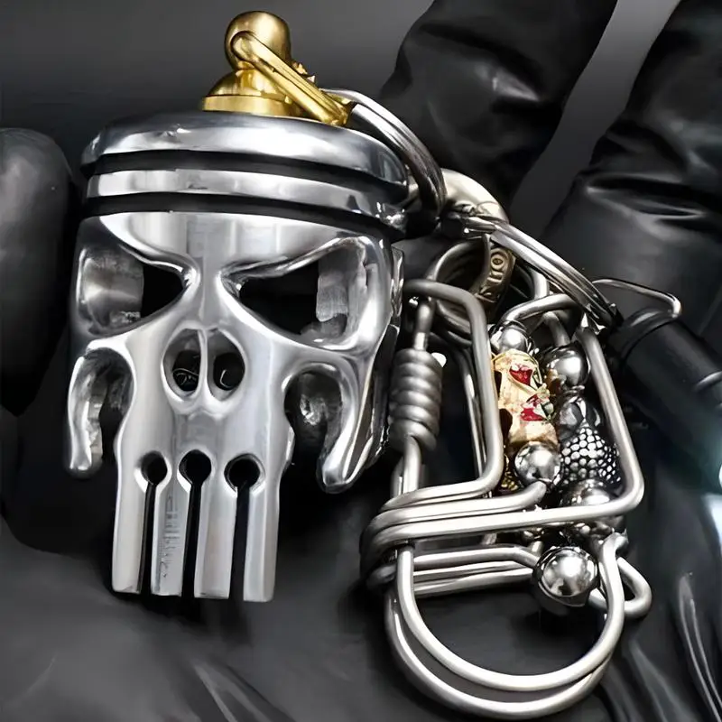 

Piston Art Keychain Skull Pendant Biker Helmet Pendant Skeleton Key Chain Keyring With Flashlight And Bottle Opener Car Keychain