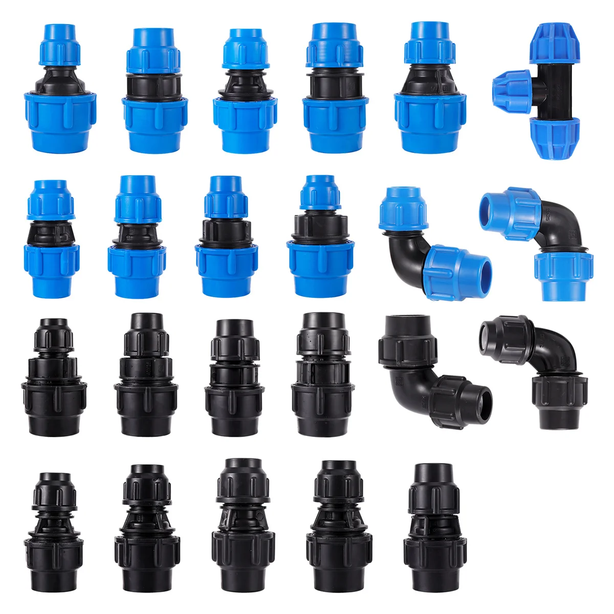 

PVC PE Tube Connector 20/25/32/40/50mm Straight Elbow Tee Reducing Quick Coupling Garden Greenhouse Farm Irrigation Pipe Fitting