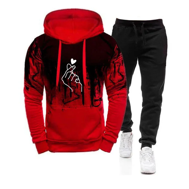 

Men Casual Tracksuit Hoodies Set Men's Sportswear Outfit Sweatshirt+Sweatpant 2 Pieces Suit Pullover Hoody Sets Male Fashion