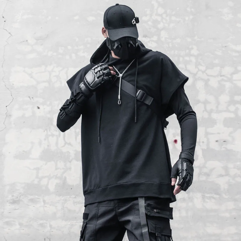 

2024 Spring Autumn New Men Punk Style Tactical Sleeveless Hoodies Y2K High Street Techwear Hooded Vest Tops sudaderas Кофты