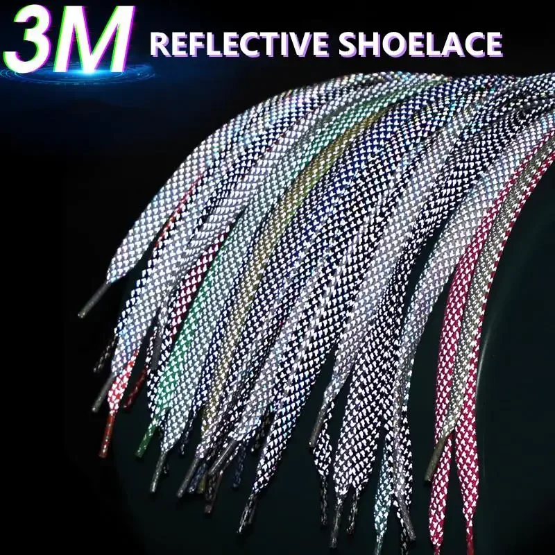

1 Pair 3M Reflective Flat Shoelaces for Sneakers Colorful Reflective Shoe Laces Luminous Shoelace 100/120/140/160CM Shoestrings