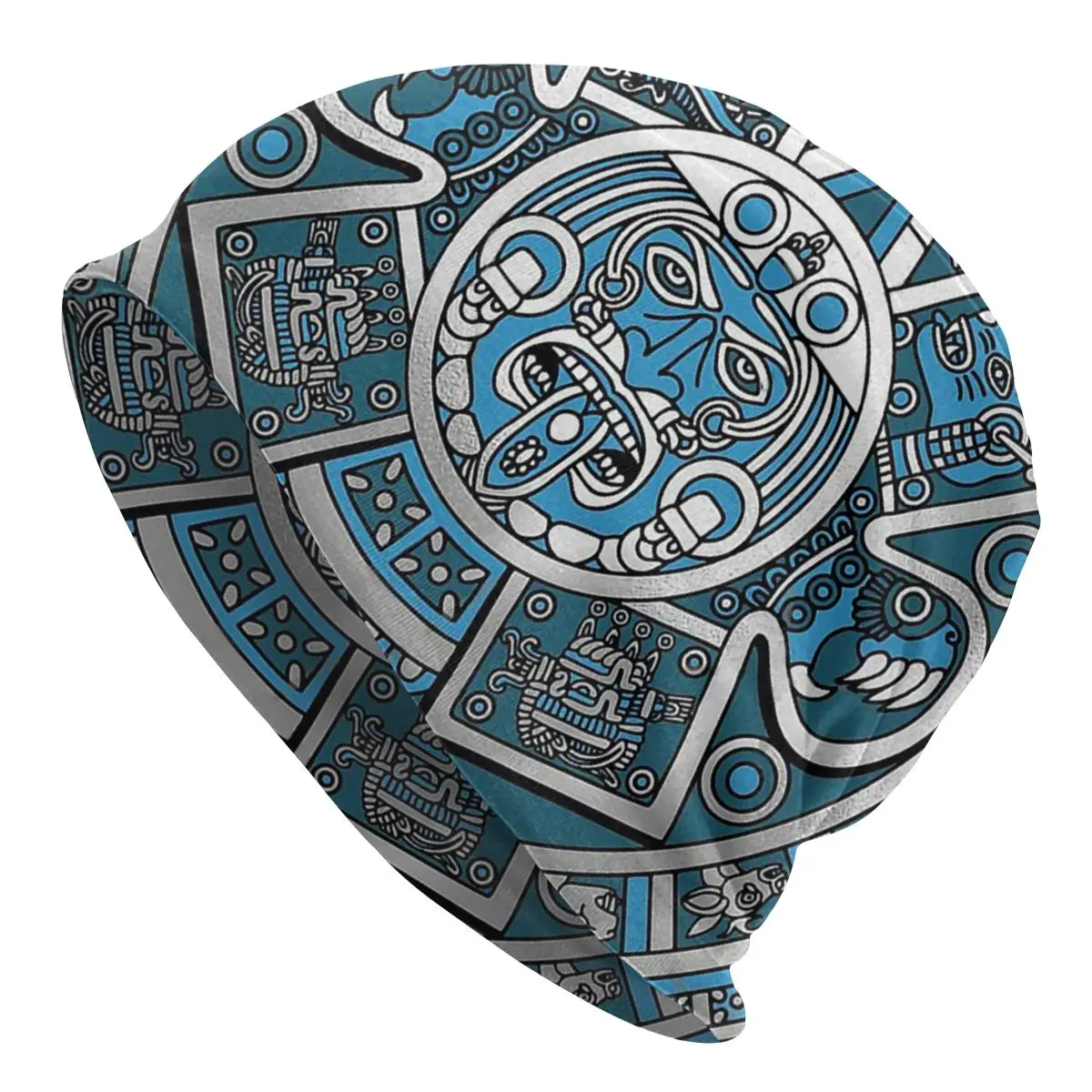 Фото Серебряная теплая шапочка с календарем Mayan Aztec ветрозащитные повседневные