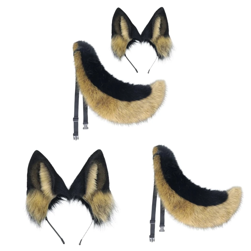 

Wolf Ears and Tail Set Fuzzy Ear Headbands with Tail Halloween Cosplays Costume HXBA