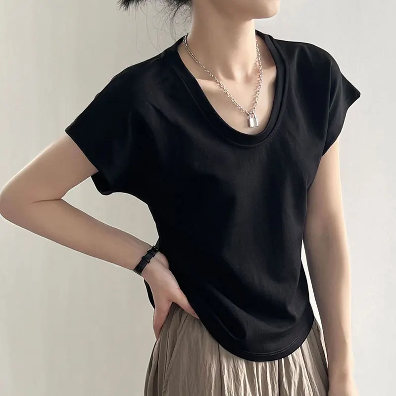 Women T-shirts U-neck Short-sleeved Cotton Loose Tees Wide Cuff Top Solid Color Loose Simple Blouses 2024 Summer Solid Korean
Women T-shirts U-neck Short-sleeved Cotton Loose Tees Wide Cuff Top Solid Color Loose Simple Blouses 2024 Summer Solid Korean