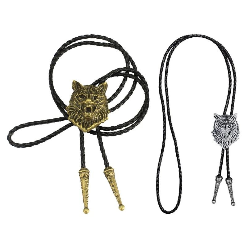 

Metal Wolf Head Animal Cowboy Pendant Bolo Tie Western Faux Leather Rope Necktie Necklace Jewelry Shirt Collar Chain Dropship